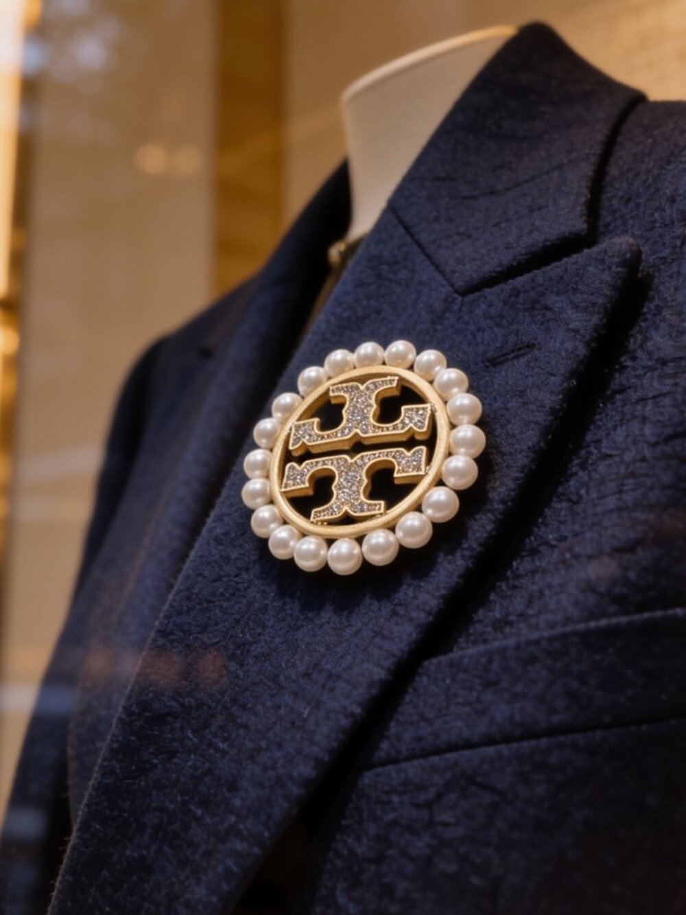 Tory Burch Miller Pave' Pearl Brooch